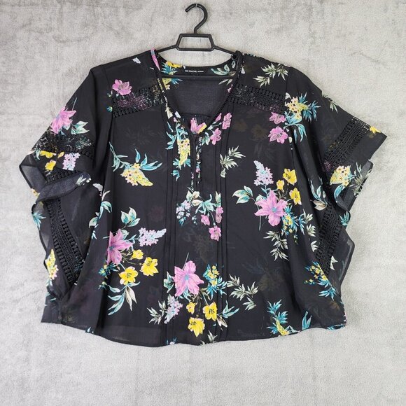 ZAC & RACHEL Pullover Sheer Polyester Bat Wing Blouse Shirt Floral Plus 2X - Picture 1 of 8